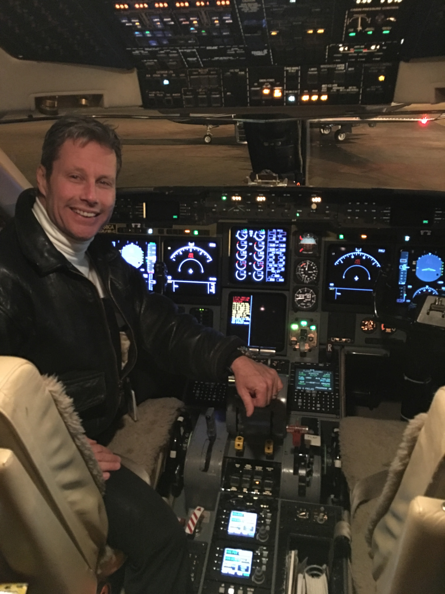 Tom Fabbri in the cockpit as a jet captain in corporate and airline aviation